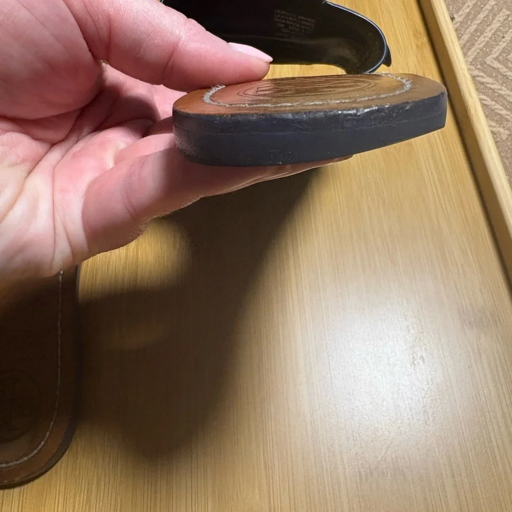 Tory Burch Navy Leather Slides - Picture 7 of 8